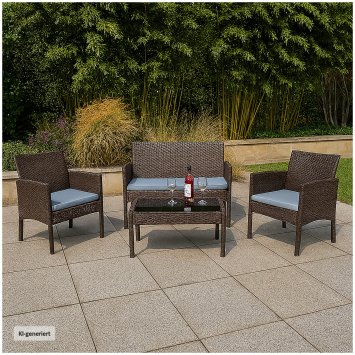 4-teiliges Polyrattan Lounge-Set mit Tisch Gartenmöbel Set Zita braun