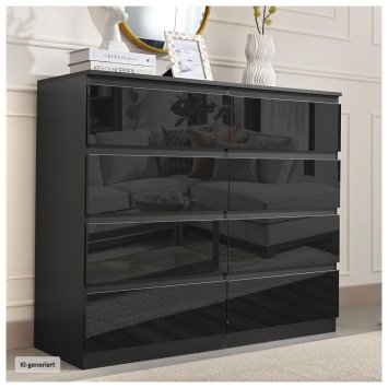 Sideboard Kenji 8 Schubladen Hochglanz Schwarz