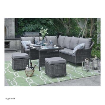 Outdoor Möbel Ecksofa mit Tisch und Hocker