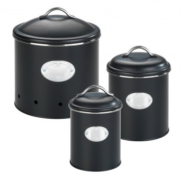 Aufbewahrungsdose Mod. Nero Set, 3-teilig, Vorratsdosen aus lackiertem Metall, Schwarz