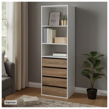 Schrank mit 4 Schubladen und 3 offenen Fächern Weiß/Sonoma