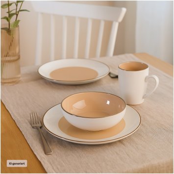 Kombiservice 16-teilig Metallicrand Cremeweiß Hellbraun
