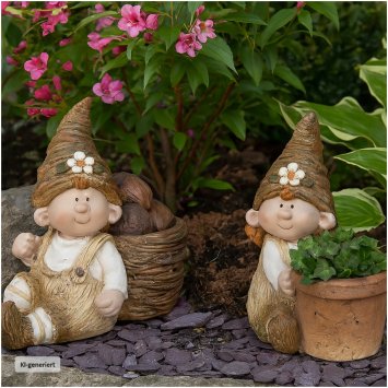 Gartenfigur Wichtel mit Pflanztopf 2er Set