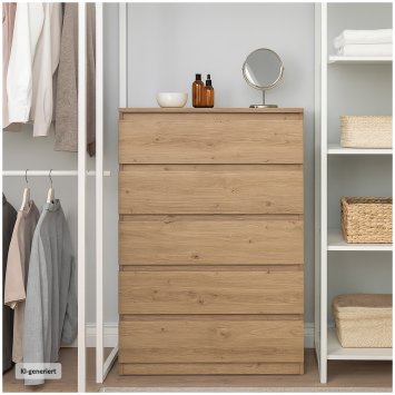 Kommode mit 5 grifflosen Schubladen Artisaneiche Thekla