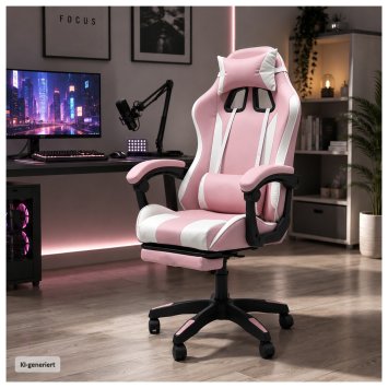 Ergonomischer Gaming Stuhl mit Fußstütze Racing-Design in Pink-weiß