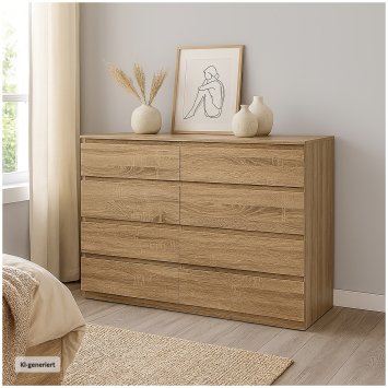 Moderne Kommode mit 8 grifflosen Schubladen Sonoma