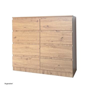 Moderne Kommode mit 8 grifflosen Schubladen Artisaneiche