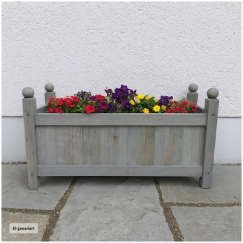 Holz-Pflanzkasten in Grau Blumenkübel für Garten, Terrasse und Balkon