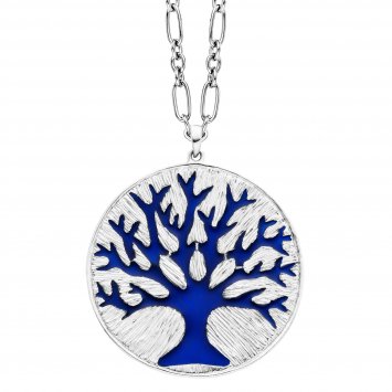 Anhänger mit Kette 925 Silber Lebensbaum Emaille blau
