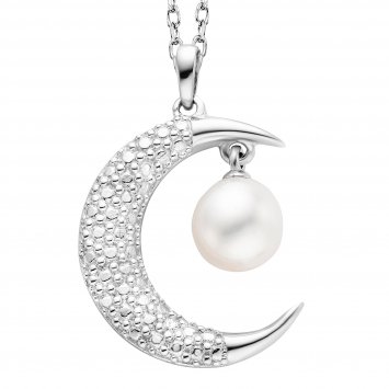 Anhänger mit Kette 925 Silber rhodiniert Mond mit Perle