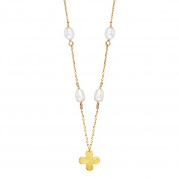 Anhänger mit Kette 925 Silber vergoldet Kleeblatt und Perlen