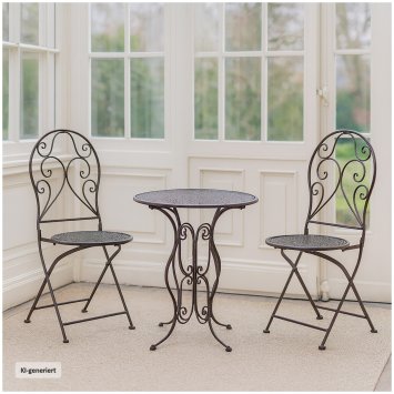 Bistroset aus Metall 3-teilig, detailreich verzier Klapptisch Ø 60 cm und 2 Klappstühle
