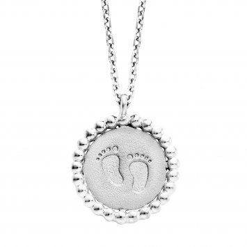 Anhänger mit Kette 925 Silber rhodiniert mit Baby Fußabdruck