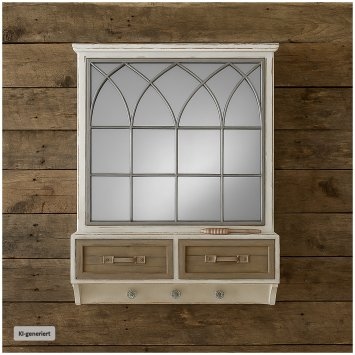 Wandspiegel mit Schubladen, Ablage und Haken Shabby Chic im Landhausstil