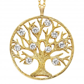 Anhänger mit Kette 925 Silber vergoldet Lebensbaum Zirkonia weiß