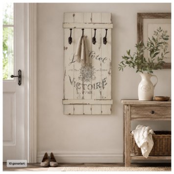 Rustikale Wandgarderobe im Vintage-Look Shabby Chic mit 4 Haken