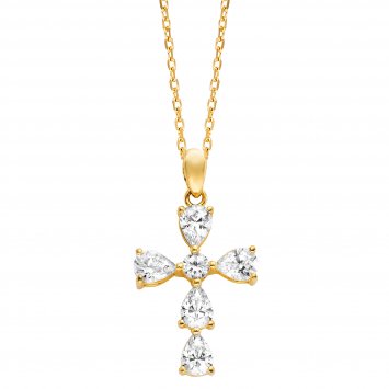 Anhänger mit Kette 925 Silber vergoldet Kreuz Zirkonia weiß