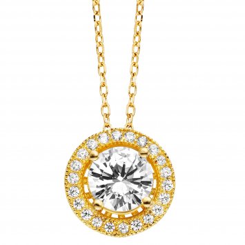 Anhänger mit Kette 925 Silber vergoldet 23  Zirkonia weiß