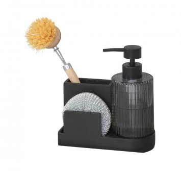 Spülorganizer Mod. Pina, schwarz, Kunststoff, Polyresin, Glas, 16x17x7,5 cm, herausnehmbarer Glasspender inklusive