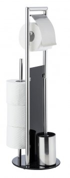 Stand WC-Garnitur Mod. Ravina Edelstahl glänzend, mit Toilettenbürste, Toilettenpapierhalter & Ersatzrollenhalter
