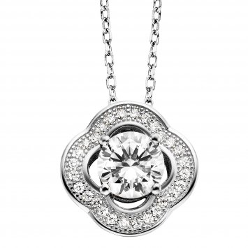 Anhänger mit Kette 925 Silber rhodiniert Blüte Zirkonia weiß