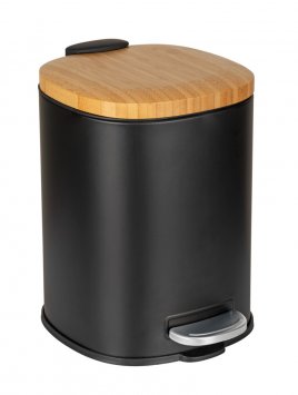 Kosmetikeimer Mod. Fianema, schwarz, 3L, Metall/Bambus, Easy-Close, mit herausnehmbarem Innenbehälter