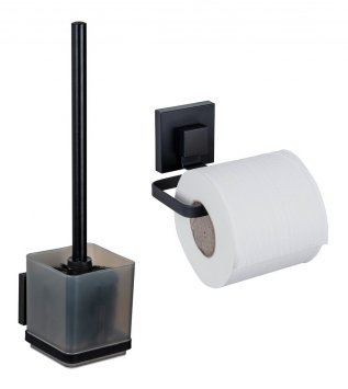 WC-Set Mod. Vacuum-Loc® Quadro, schwarz, Edelstahl/Kunststoff, 9,5x37x12,5 cm, ohne bohren montierbar