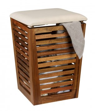 Wäschetruhe mit Sitzpolster Mod. Fondi, aus massivem Akazienholz