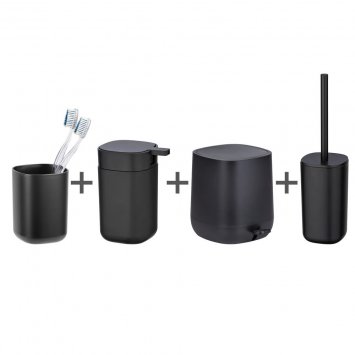 Bad-Accessoire Set Mod. Davos Schwarz, mit Treteimer 5 Liter