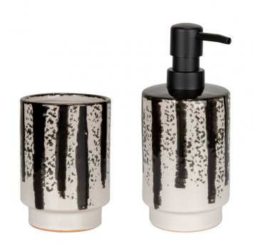 Bad-Accessoire Set Mod. Subiza, weiß/schwarz, Keramik, Ø 9x17 cm, handbemalt, spülmaschinenfest, 340 ml
