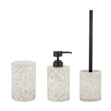 Bad-Accessoire Set Mod. Ortezzano Grau, 3-teilig, aus hochwertigem Polyresin