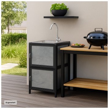 Spüle mit Unterschrank für Outdoorküche Grau