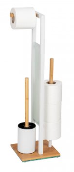 Stand WC-Garnitur Mod. Rivalta, bambus/weiß, Sicherheitsglas, 18x70x23 cm, mit Toilettenpapierhalter und Ersatzrollenhalter