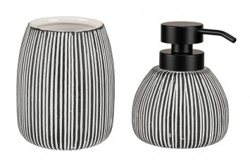 Seifenspender Set Mod. Pascoli, schwarz/weiß, Keramik, 0.5L, streifenmuster, modernes design
