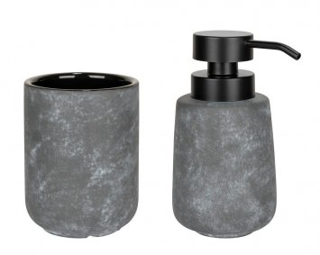 Bad-Accessoire Set Mod. Sacile, grau/schwarz, Keramik/Kunststoff, Ø 9 x 16 cm, für stilvolle Badezimmeroptik