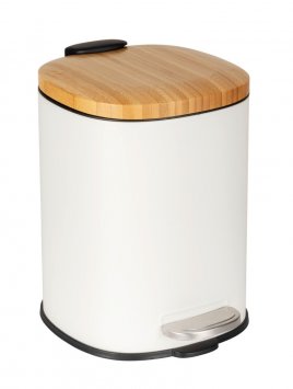 Kosmetikeimer Mod. Fianema, weiß, 3L, Metall/Bambus, Easy-Close, mit herausnehmbarem Innenbehälter