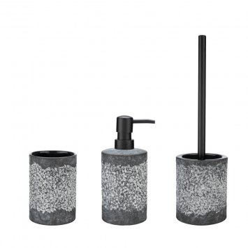 Bad-Accessoire Set Mod. Anfo Grau, 3-teilig, aus hochwertiger Keramik