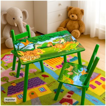 Kindertisch mit Stühlen Kinder Sitzgruppe Dino Motiv bunt aus MDF