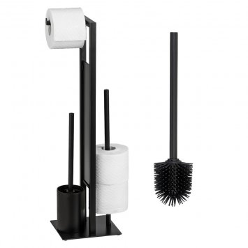 Stand WC-Garnitur Mod. Rivalta Schwarz mit Ersatzbürste, integrierter Toilettenpapierhalter und WC-Bürstenhalter