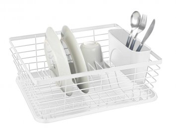 Geschirrabtropfer Mod. Drip, weiß, Metall/Kunststoff, 36x15x30 cm, mit abnehmbarem Besteckkorb