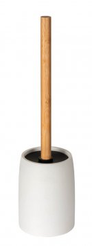 WC-Garnitur Mod. Altavalle, weiß, polyresin, bambus, 38.5x10.5 cm, schwarzer Bürstenkopf, freistehend