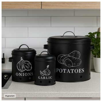 Vorratsdosen für Kartoffeln, Zwiebeln, Knoblauch 3er-Set Landhaus