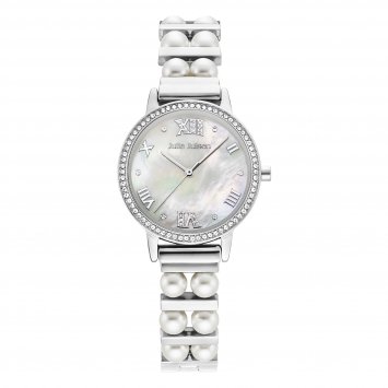 Damenuhr Edelstahl silberfarben mit synth. Perlen weiß