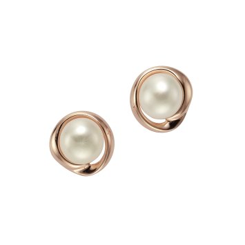 Ohrringe Silber 925 rosé-vergoldet mit weißer Perle 6mm