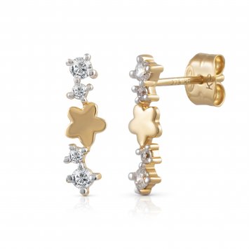 Ohrstecker 375 Gelbgold bicolor Blüte  8 Zirkonia