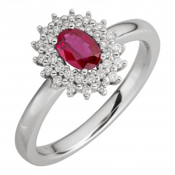 Ring Gold 585 mit 32x Brillant zus. 0,20ct. und Rubin