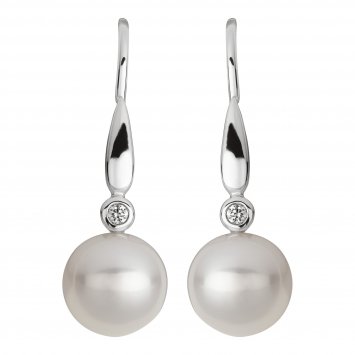 Ohrringe 585 Gold 2x Brillant 0,03ct. und Perle weiß 6,5-7mm