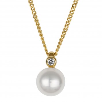 Halskette 585 Gold mit Brillant 0,03ct. + Perle weiß 7-7,5mm