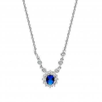 Halskette Silber 925 rhodiniert mit Zirkonia blau und weiß