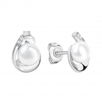 Ohrringe Silber 925 rhodiniert Perle weiß 6,5-7mm Zirkonia